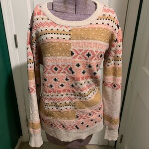 Time and Tru Pink and Tan Patterned Sweater